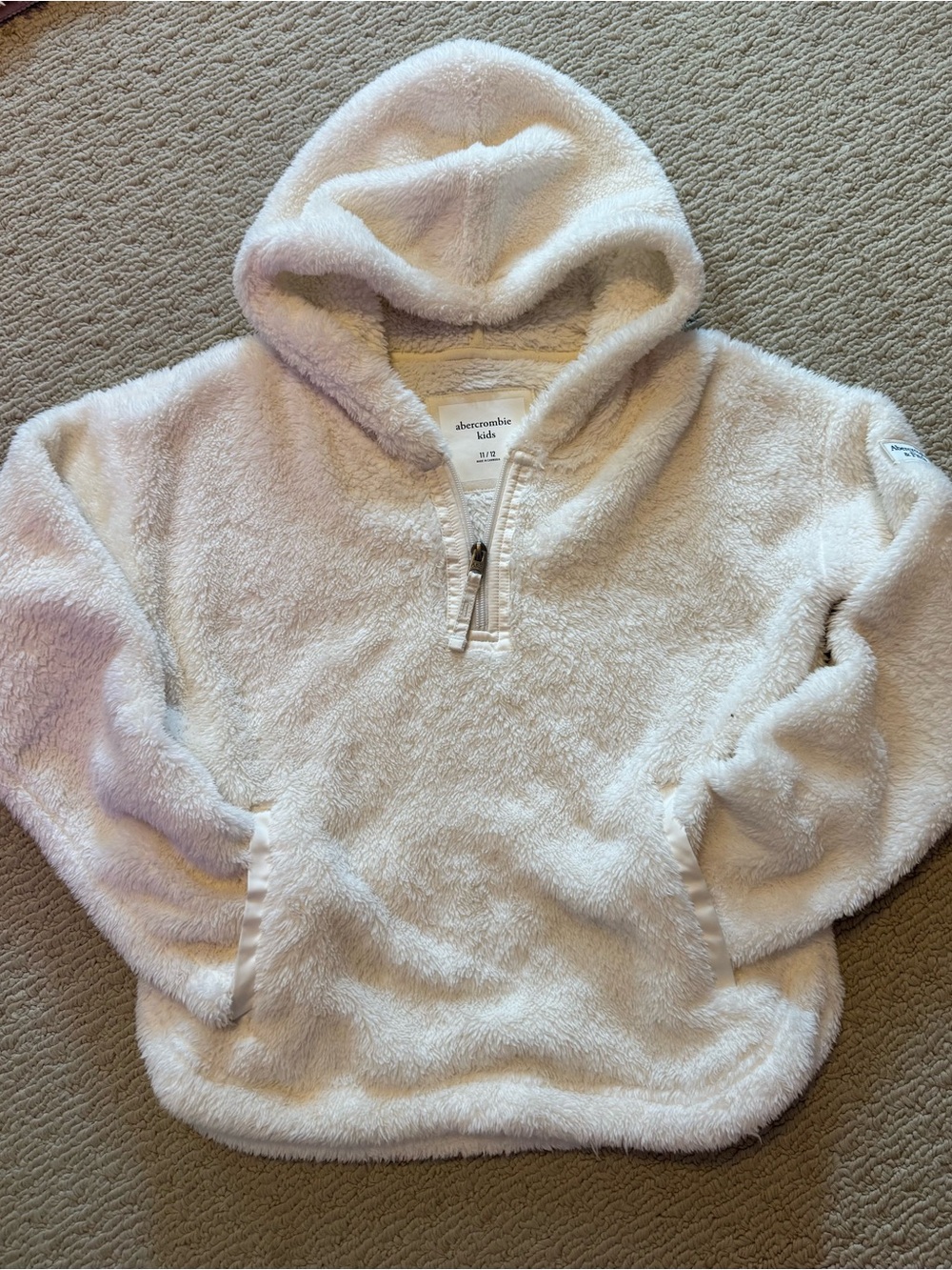 Abercrombie Kids Cream Plush Half-Zip Hoodie 11/12
